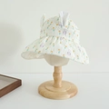 Détail de l'imprimé lapin et oreilles 3D sur un chapeau de soleil d'été en coton pour filles - 52cm (3-6 Ans) / Jaune