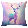 Housse de coussin de Noël en peluche courte avec renne rose et ciel étoilé - 45x45cm (Sans Insert) / Cerf Artistique (CDR351-18)