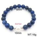 Blue sodalite beads bracelet with shell pearl and stainless steel OT clasp - Steel Color Bracelet (KB188417-Z)