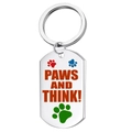 Detalle de placa de identificación en acero pulido con huellas de patas de colores - PAWS AND THINK / Color Acero 004