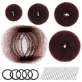 Hair styling tool kit including dark brown sponge donuts and black bun hair nets - 49-Piece Coffee Set / Brown