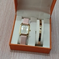Montre carrée dorée pour femme avec bracelet rose et gourmette LOVE - Style 5 (Sans boîte)