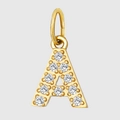 Macro detail of gold stainless steel letter A pendant with clear zircon inlay gems - Letter A(ZP39269) / Gold