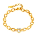 Elegante pulsera de cadena de acero inoxidable dorada con un dije de corazón con circonitas - Color Dorado (GS1529)