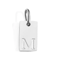 Polished silver stainless steel rectangular pendant featuring engraved letter M - Steel M / Corroded Lettering 10*6*1.5mm