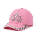 Pink denim baseball cap with rhinestone crown and sparkling crystals on front brim - Adjustable / Pink