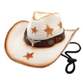 Vintage western cowboy hat with star patterns and silver bull head metal buckle detail - M(56-58cm) / Pure White