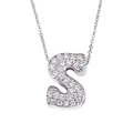 Silver letter S pendant necklace with shimmering zircon stones and fine silver chain - Letter S / Silver