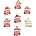 Detailed view of 7 red enamel heart-themed gnomes pendants with XOXO text and glitter details - Style 15-Pink Hat Gnome