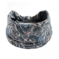 Bandeau élastique en coton avec motifs Paisley bleus et élastique de maintien à l'arrière - Indigo Noir Abricot Paisley (#105)