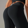 Leggings de yoga negros sin costuras de talle alto con textura acanalada y efecto realce - S / Negro