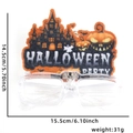 Detailed size chart of LED Halloween glasses with BOO and bat motifs in 15.5x14.5cm - Glowing Frame / Castle Pumpkin Letters
