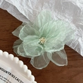 Pale green organza butterfly orchid hair clip with layered petals and pearl stamen - Light Green Organza Flower (23)