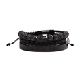 Men's black three-piece bracelet set with Fatima hand charm and Roman numeral bangle - Gun Black 3-Piece Set