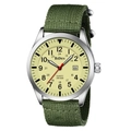 Military outdoor men's quartz watch with green nylon NATO strap and beige dial - Silver Case Light Yellow Dial Green Nylon Strap