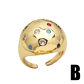 Fashionable gold-plated double-layer open ring with multi-color zircon inlay for women - Multi-color Stone Dome Style (B)