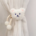 White plush bear curtain tieback with elastic cord and decorative pearls for kids room - Light Corn Rope White Bear