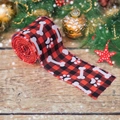 Ruban de Noël à carreaux rouges et noirs avec motifs de pattes et d'os blancs - Patte de Chien et Os / Carreaux Rouge et Noir
