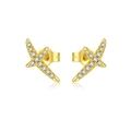 Elegant gold-plated S925 sterling silver stud earrings with irregular cubic zirconia design - Gold-X Cross