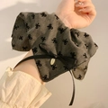 French retro style hair tie in dark grey fabric with cute small black bows - Black Bowknot Print