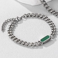 Silver Cuban chain bracelet featuring a green textured stone inlay and adjustable clasp - Green Shell Cuban Bracelet 18+4CM