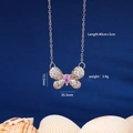 Elegante Schmetterling Halskette mit rosa Edelstein und weißen Zirkonia-Akzenten - Goldener Pinker Stein Stil (461)