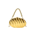 Elegante gouden avondtas in schelpvorm met kralen handvat en fijne schouderketting - Goud