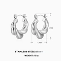 Gedrehte silberne Creolen aus Edelstahl mit Abmessungen von 2,1 cm Höhe und 1,9 cm Breite - Silberne Ohrringe