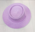 Lavender purple flat top straw hat with thin band on light wood background - M (56-58cm) / Purple