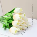Peach pink mini tulips bundle with realistic petals and leaves for home decoration - Peach Pink