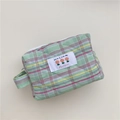Quilted green plaid storage bag featuring Have a nice day label and tulip design detail - Large Capacity Style / Dark Green Plaid