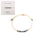Handmade woven September birthstone bracelet with blue sapphire beads and gold accents - September-Sapphire (Card Pack)