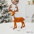 Brown flocked Christmas reindeer statue 20cm height with white spots for desk decor - 20cm