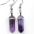 Handmade silver drop earrings featuring hexagonal purple crystal point pendants for women - Amethyst