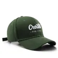 Classic army green baseball cap featuring white vintage letter embroidery for outdoor style - Adjustable / Army Green