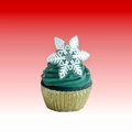Silver mirror snowflake cupcake topper on chocolate cake with green frosting and sprinkles - Silver Snowflake