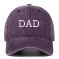 Close-up of DAD embroidery on dark purple washed cotton vintage baseball cap - DAD Embroidery / Purple