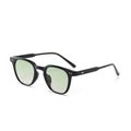 Classic black round frame sunglasses with light mint green lenses and silver rivets - Black Frame Green Lens