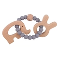 Creative gray silicone bead bracelet with wooden elephant and rabbit teethers set - Medium Grey