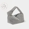 Silver rhinestone knotted hobo evening bag with sparkling crystals and knotted handle - Silver