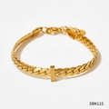 Gold snake bone bracelet with crystal rectangular bar and secure lobster clasp - Gold Bracelet with White Stone (SBK115)