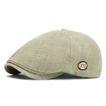 Béret à carreaux vert olive clair avec écusson logo m et texture aspect lin élégante - Ajustable (57-61cm) / Carreaux Khaki