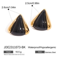 Waterproof triangle stainless steel stud earrings with black drip oil finish for women - Triangle Black Stone Style (JDE2311073-BK)