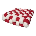 Nordic hand-woven red and white lamb wool chair cushion with soft plush texture - White + Red