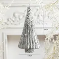 Silver glass Christmas tree hanging ornament with beads and glitter finish, size 15x7.8cm - Silver Christmas Tree Glass Pendant with Beads