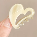 Elegant beige heart-shaped hair clip with gold France Handmade lettering finish - 2024 New: Iridescent White