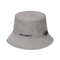 Detail of grey sun hat with breathable eyelets and SPORT printed adjustable drawstring - 58cm / Gray