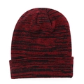 Detail of red and black melange knit texture and folded cuff on a warm winter beanie - L (58-62cm) / Mixed Red