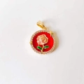 Macro shot of gold rose pendant with red enamel and pavé zircon stones details - Red Rose Flower*Gold