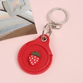 Red PU leather AirTag case featuring a 3D strawberry charm and silver keychain ring - Snap Button Style - Red Strawberry